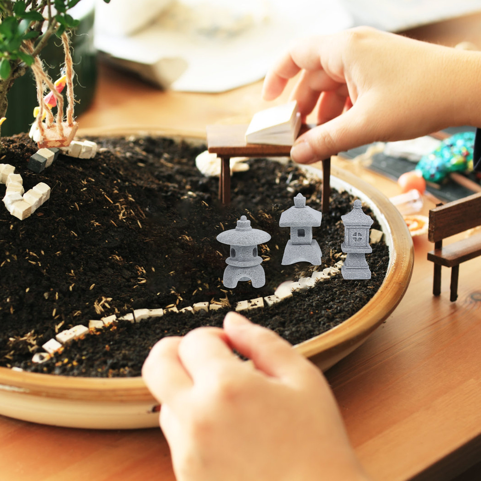 3Pcs Miniature Stone Pagoda Ga - огляд і ціна Bonsai Garden Set Up